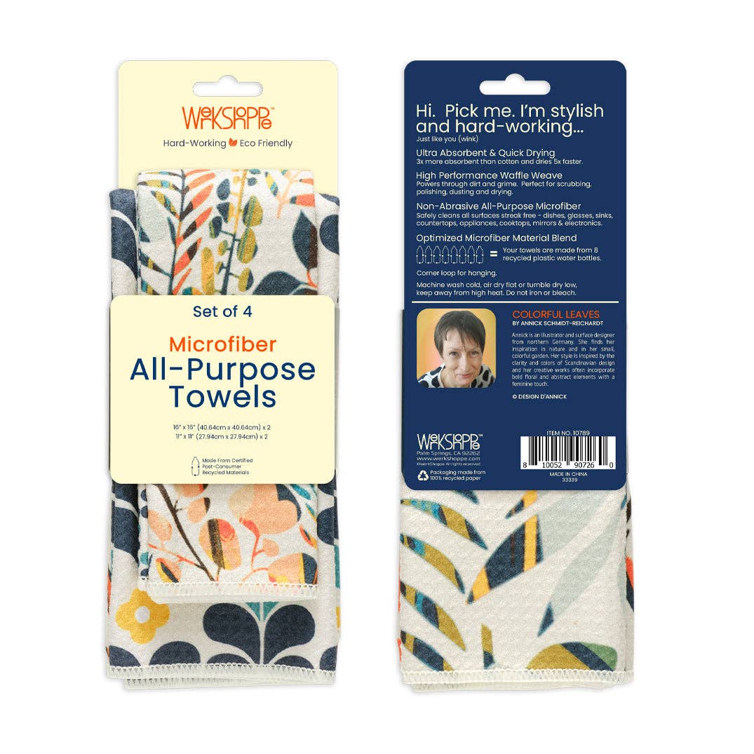 S/4 Microfiber Towels | Colorful Leaves