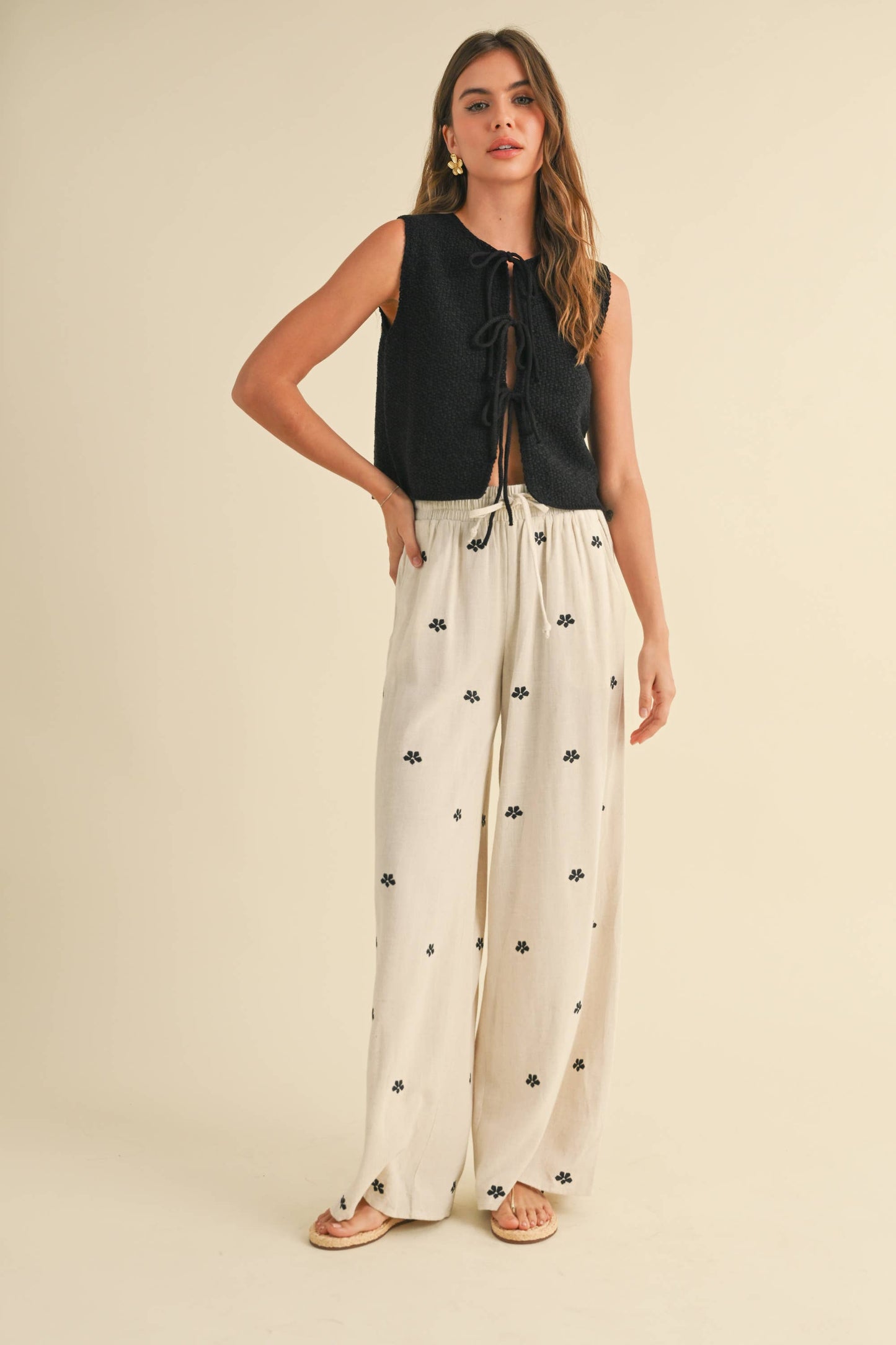 Embroidered Linen Pants