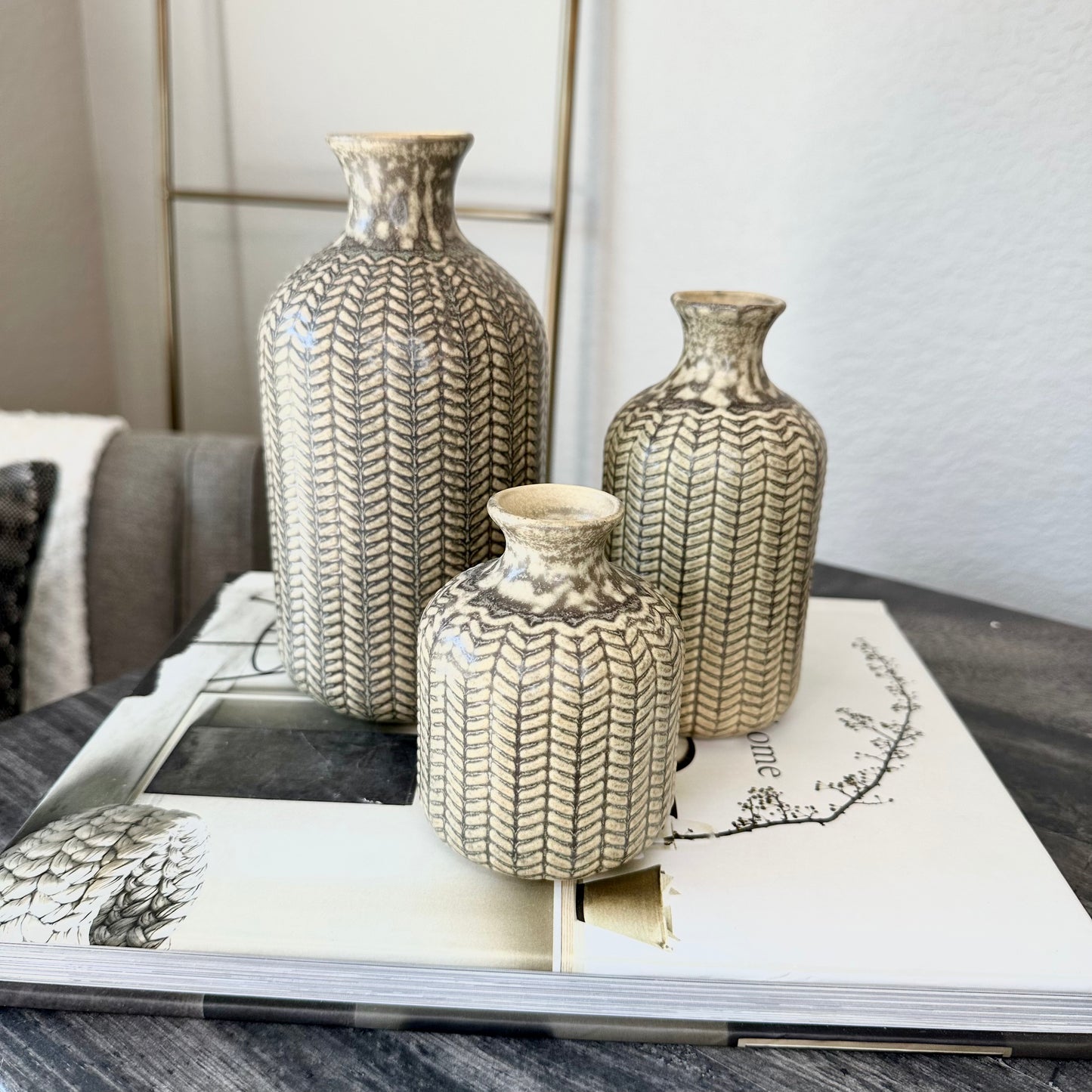 Olive Chevron Vases