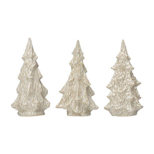 5-1/4" Round x 10-1/2"H Stoneware Tree, Reactive Glaze, White, 3 Styles