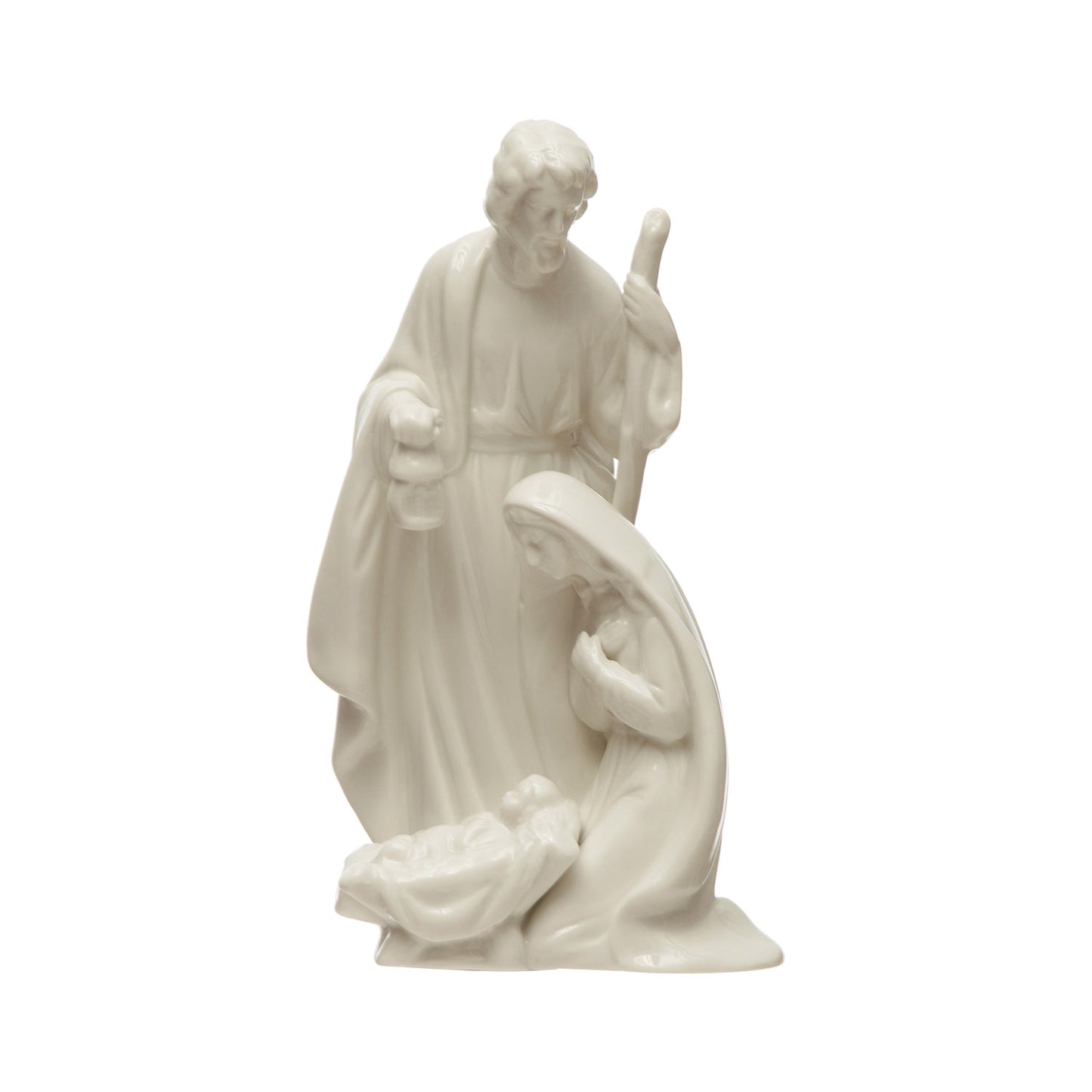 4-3/4"L x 3"W x 7-3/4"H Stoneware Holy Family, White