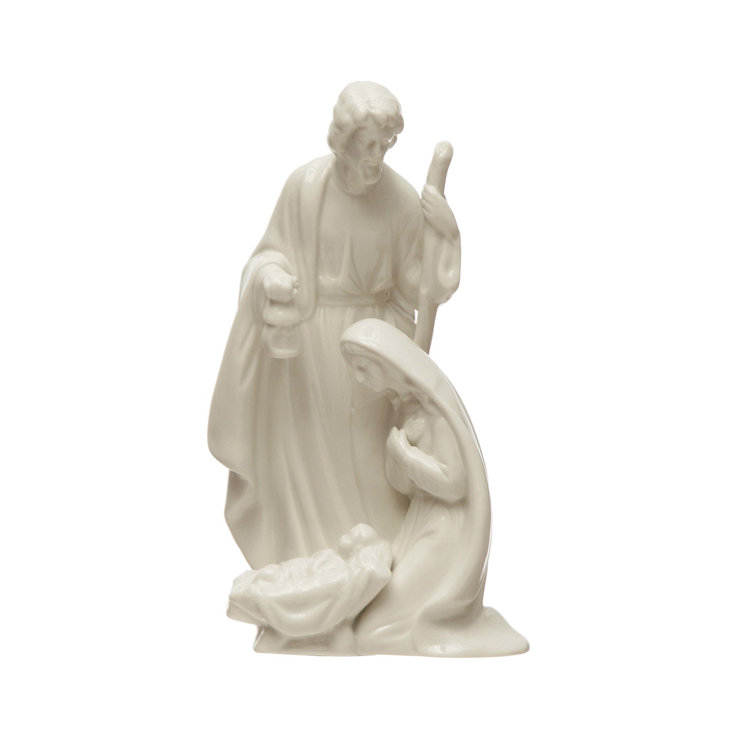4-3/4"L x 3"W x 7-3/4"H Stoneware Holy Family, White
