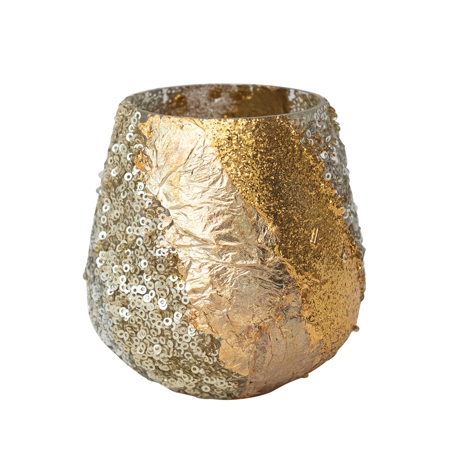 Glass Tealight/Votive Holder with Foil, Sequins & Glitte