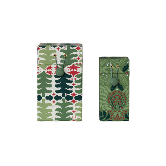 Handmade Gift Boxes with Seasonal Patterns & Closures, Set of 2
