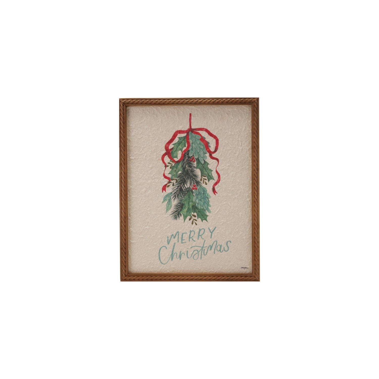 Wood Framed Wall Décor with Holly & Bow "Merry Christmas"