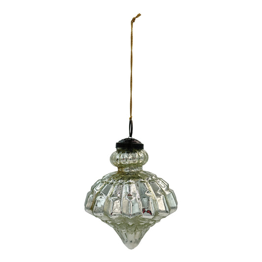 4"H Mercury Glass Pleated Ornament, Antique Silver Finish